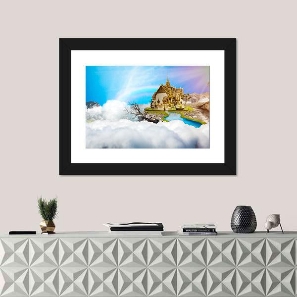 Temple With Cloudy Sky & Lake Canvas Wall Art-3 Horizontal-Gallery Wrap-25" x 16"-Tiaracle