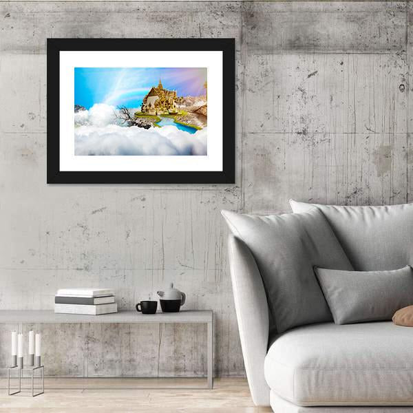Temple With Cloudy Sky &amp; Lake Canvas Wall Art-5 Horizontal-Gallery Wrap-22" x 12"-Tiaracle