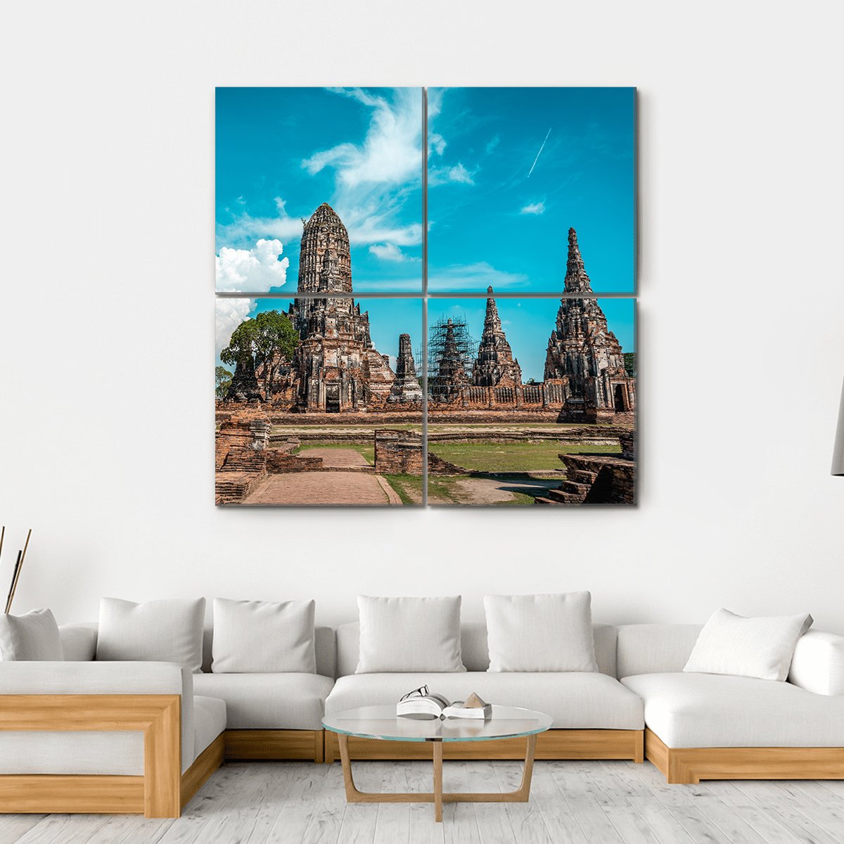 Temples During Sunny Day Ayutthaya Canvas Wall Art-4 Square-Gallery Wrap-17" x 17"-Tiaracle
