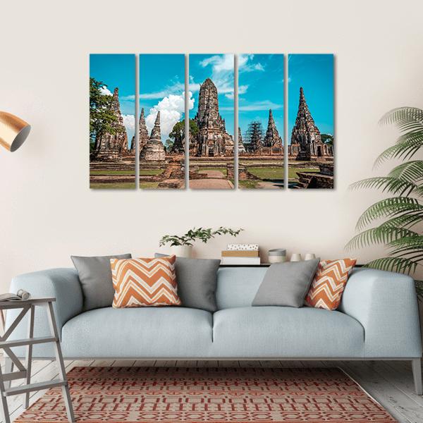 Temples During Sunny Day Ayutthaya Canvas Wall Art-5 Horizontal-Gallery Wrap-22" x 12"-Tiaracle