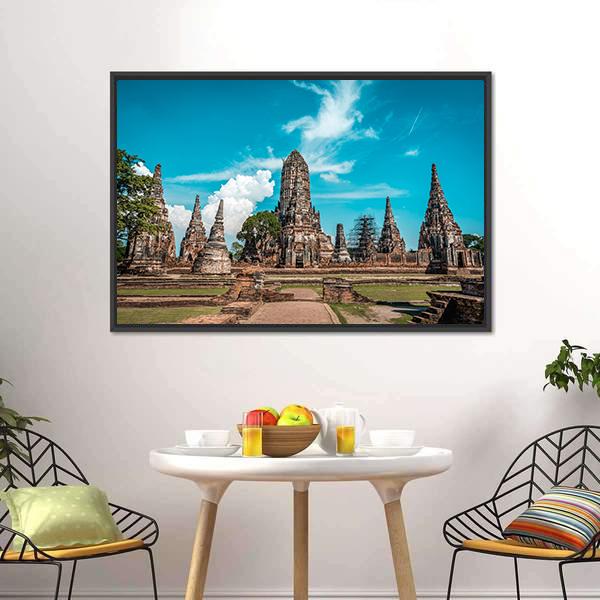 Temples During Sunny Day Ayutthaya Canvas Wall Art-3 Horizontal-Gallery Wrap-25" x 16"-Tiaracle