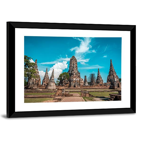 Temples During Sunny Day Ayutthaya Canvas Wall Art-3 Horizontal-Gallery Wrap-25" x 16"-Tiaracle