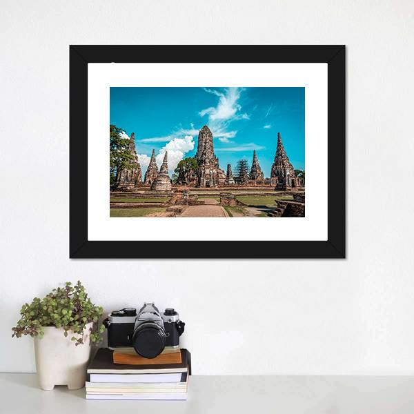 Temples During Sunny Day Ayutthaya Canvas Wall Art-1 Piece-Framed Print-20" x 16"-Tiaracle