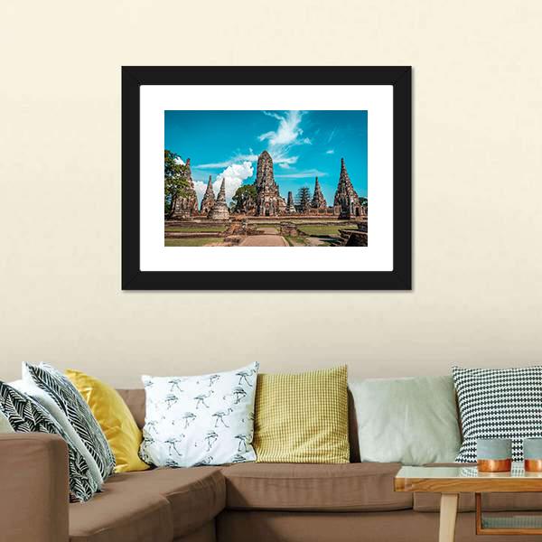 Temples During Sunny Day Ayutthaya Canvas Wall Art-3 Horizontal-Gallery Wrap-25" x 16"-Tiaracle