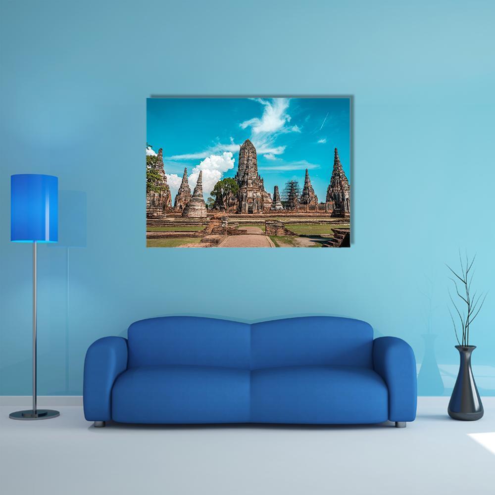 Temples During Sunny Day Ayutthaya Canvas Wall Art-1 Piece-Gallery Wrap-48" x 32"-Tiaracle
