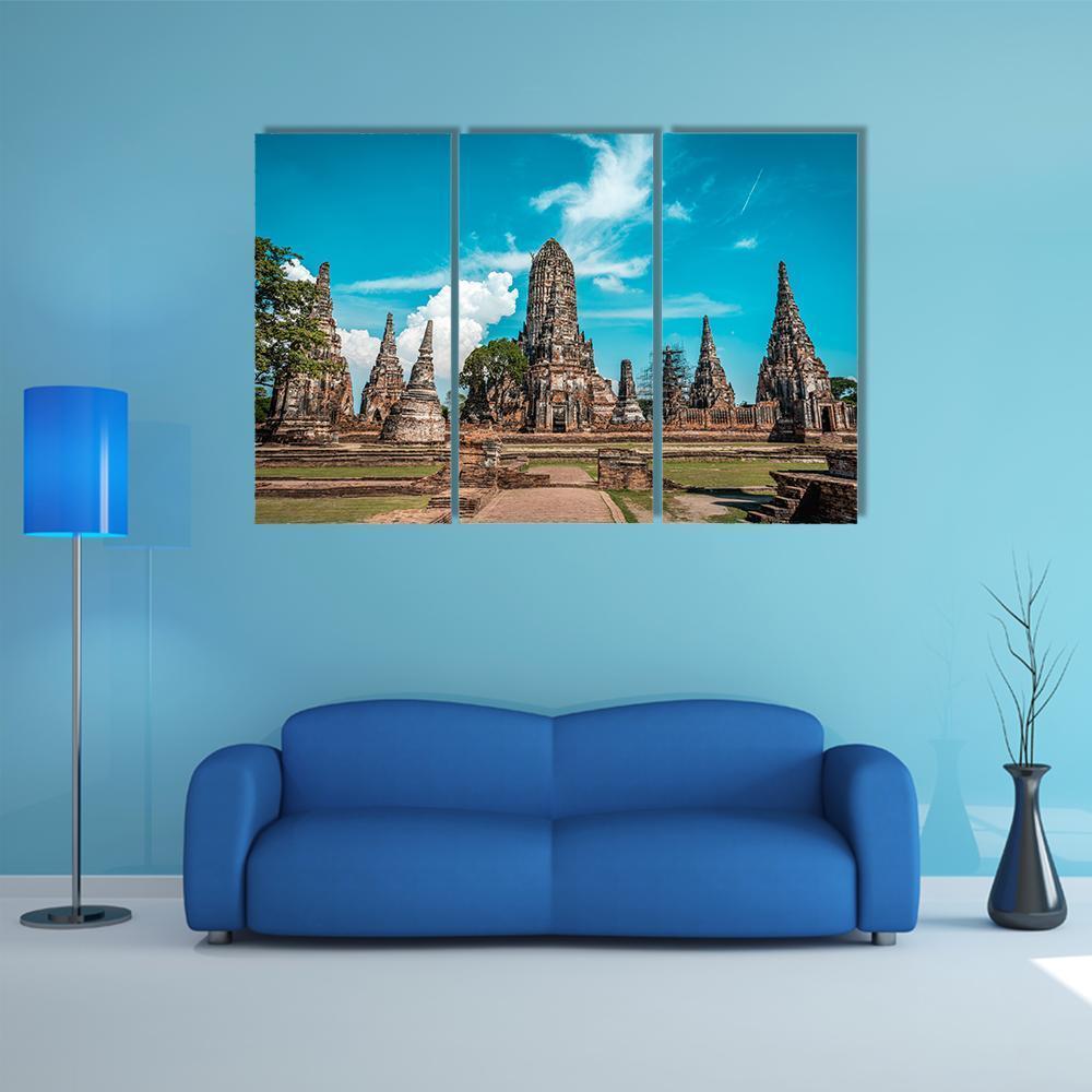 Temples During Sunny Day Ayutthaya Canvas Wall Art-3 Horizontal-Gallery Wrap-37" x 24"-Tiaracle