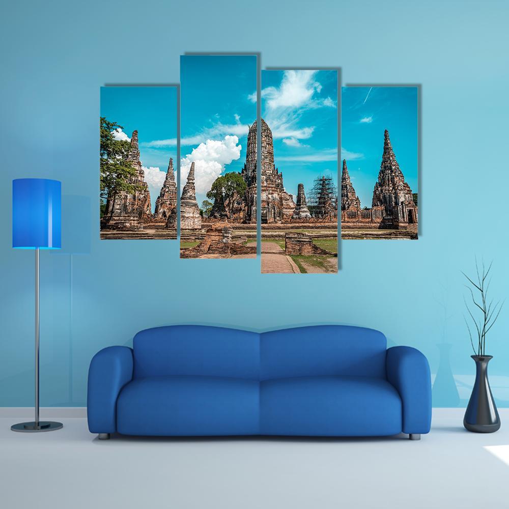 Temples During Sunny Day Ayutthaya Canvas Wall Art-4 Pop-Gallery Wrap-50" x 32"-Tiaracle