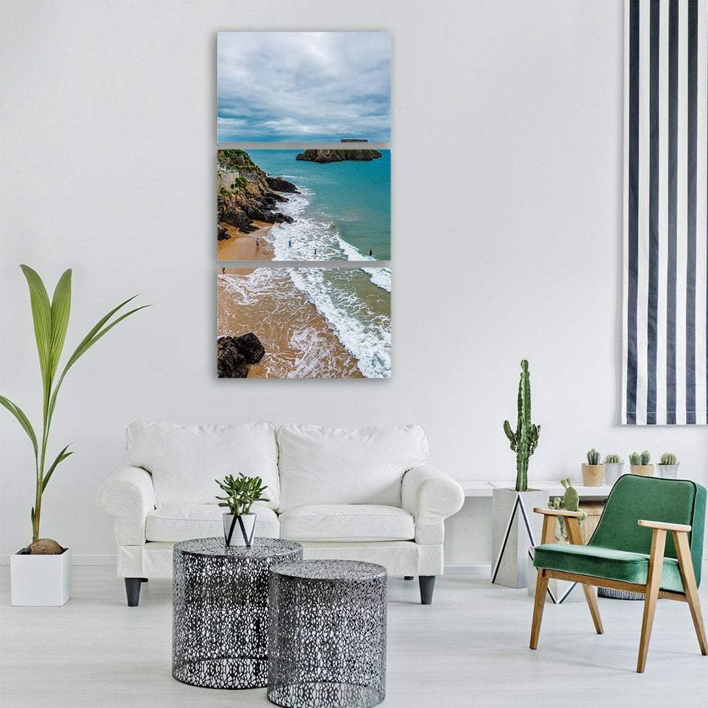 Tenby Pembrokeshire Wales Coast Vertical Canvas Wall Art-3 Vertical-Gallery Wrap-12" x 25"-Tiaracle