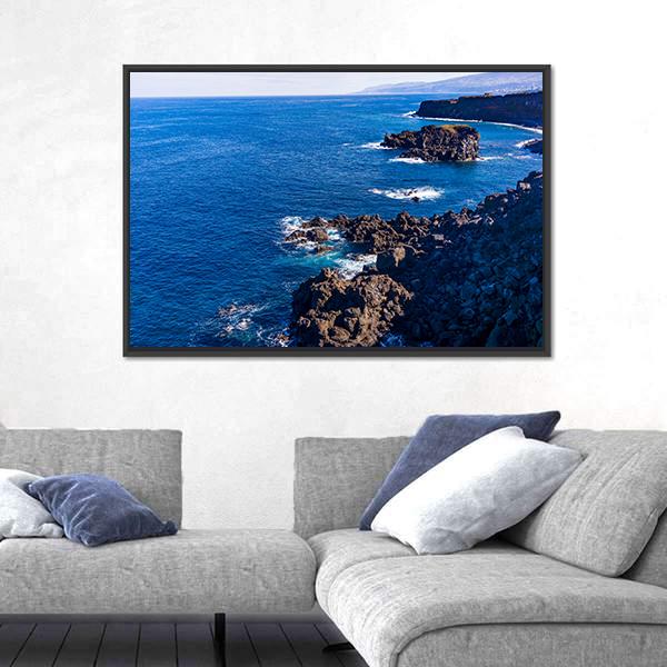 Tenerife Black Beach In Spain Canvas Wall Art-1 Piece-Floating Frame-24" x 16"-Tiaracle