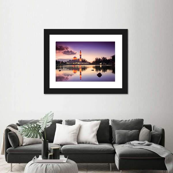 Tengku Zaharah Mosque Canvas Wall Art-1 Piece-Framed Print-20" x 16"-Tiaracle