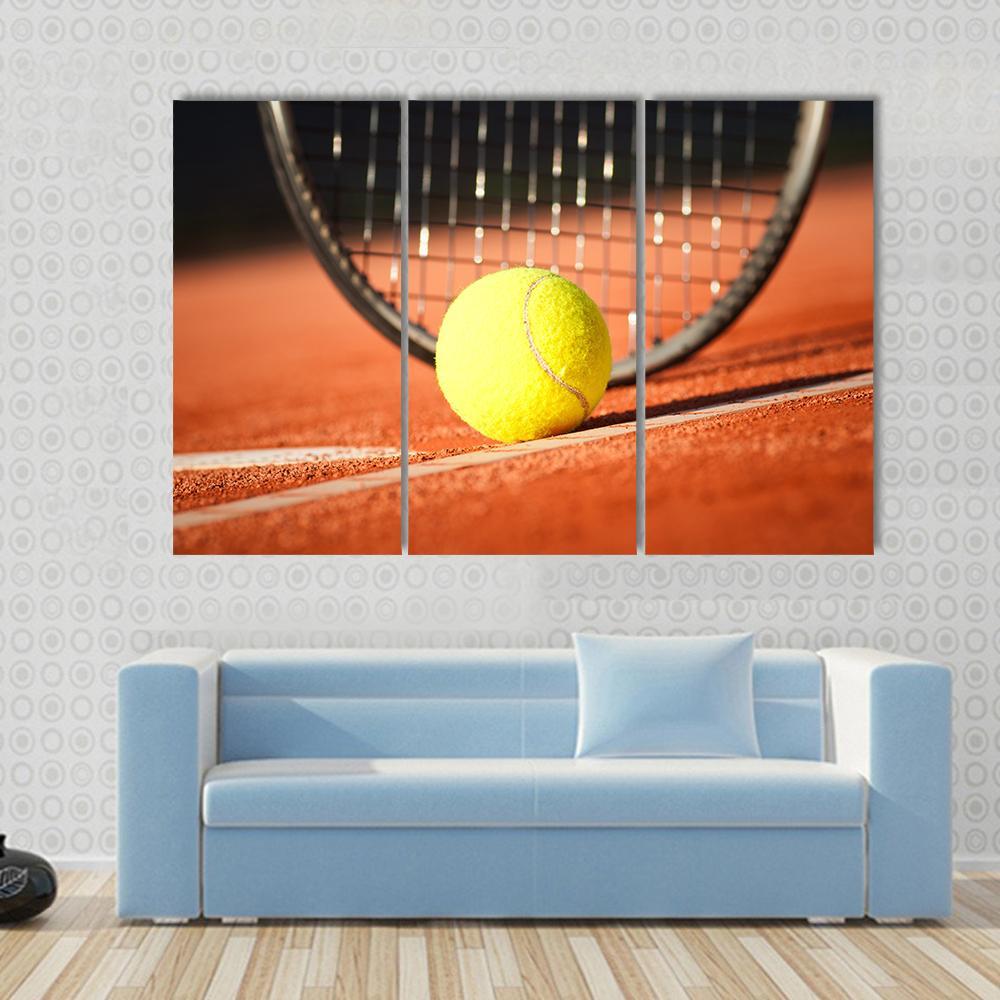 Tennis Ball &amp; Racket Canvas Wall Art-3 Horizontal-Gallery Wrap-37" x 24"-Tiaracle
