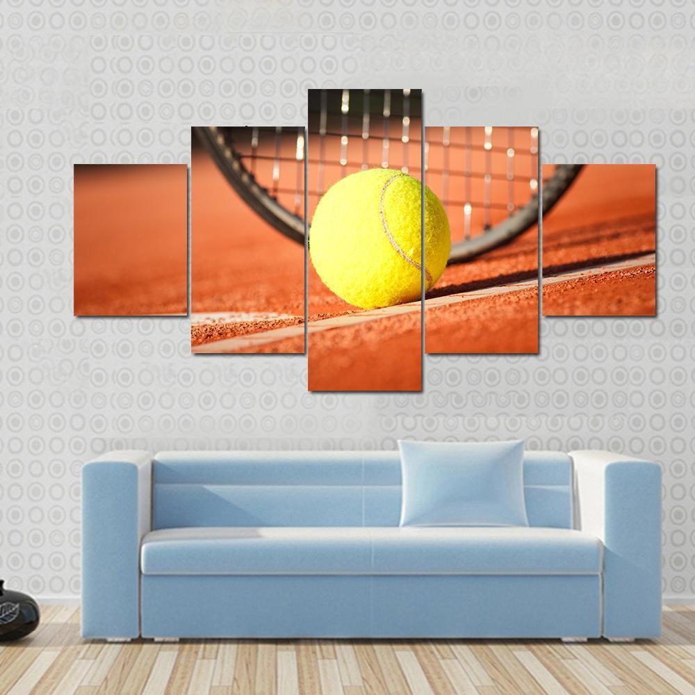 Tennis Ball &amp; Racket Canvas Wall Art-5 Star-Gallery Wrap-62" x 32"-Tiaracle