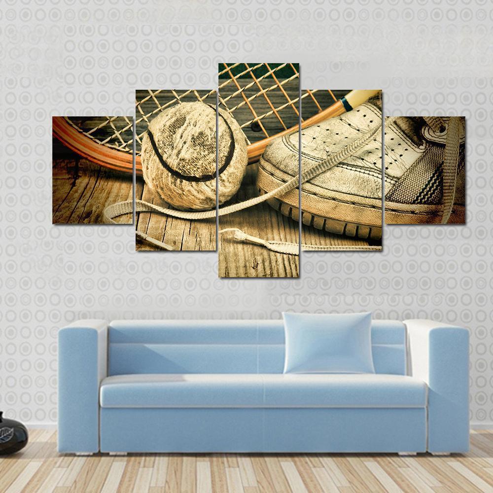 Tennis Ball & Racket With Sneakers Canvas Wall Art-5 Pop-Gallery Wrap-47" x 32"-Tiaracle