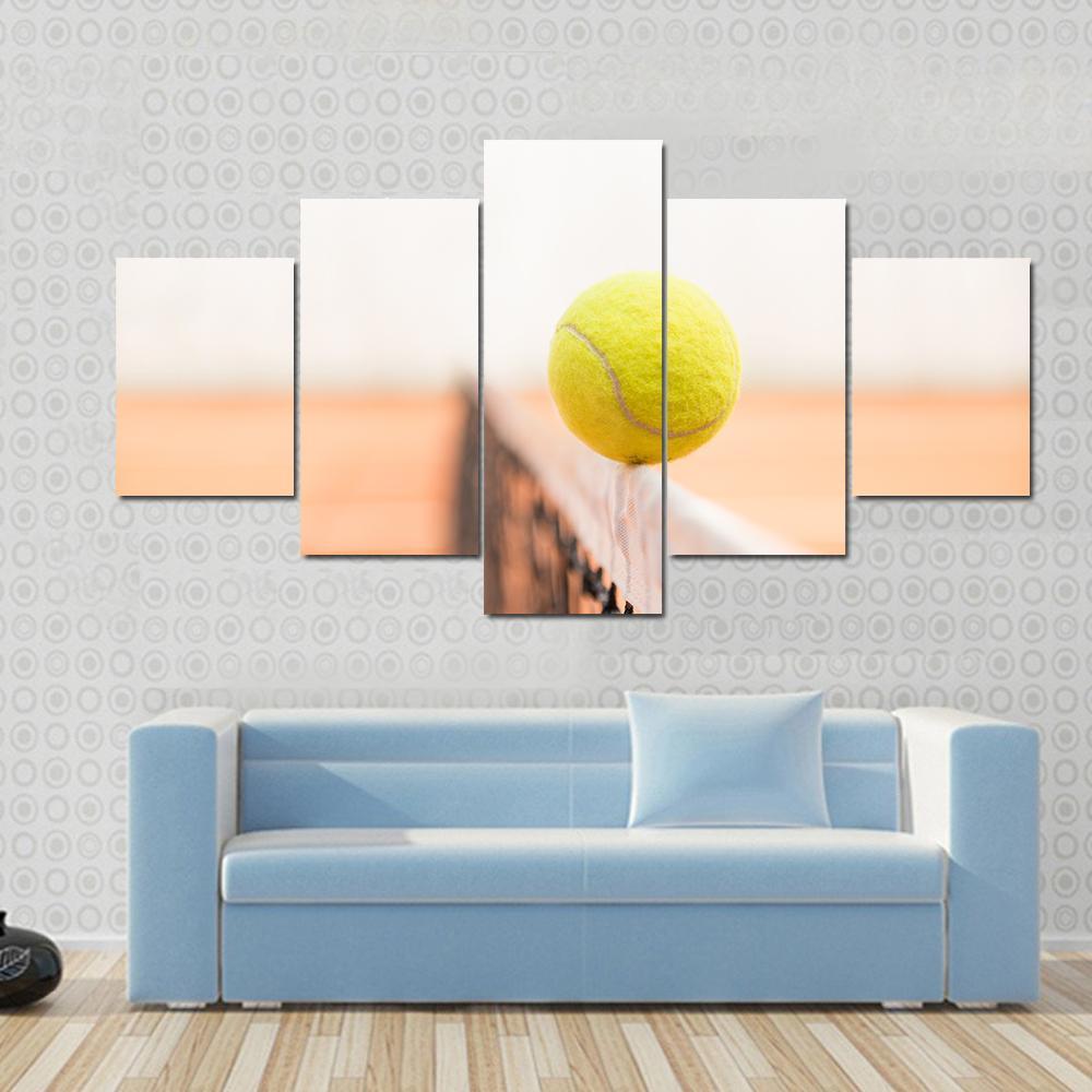 Tennis Ball Hitting Net Canvas Wall Art-5 Star-Gallery Wrap-62" x 32"-Tiaracle