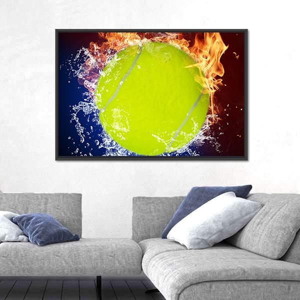 Tennis Ball In Fire And Water Vertical Canvas Wall Art-3 Vertical-Gallery Wrap-12&quot; x 25&quot;-Tiaracle