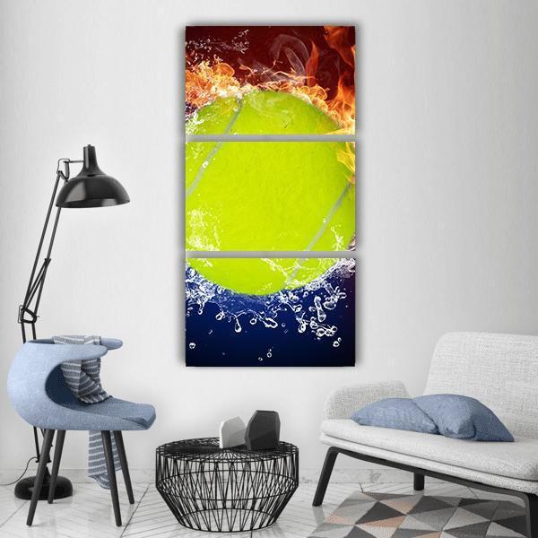 Tennis Ball In Fire And Water Vertical Canvas Wall Art-3 Vertical-Gallery Wrap-12" x 25"-Tiaracle