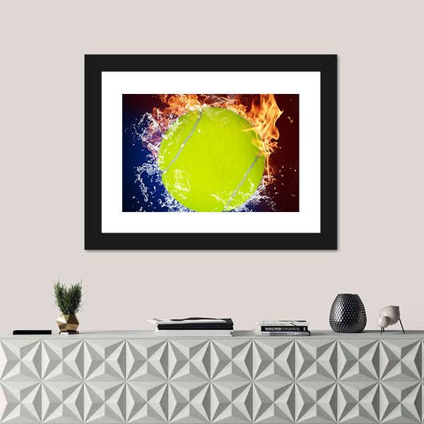 Tennis Ball In Fire And Water Vertical Canvas Wall Art-3 Vertical-Gallery Wrap-12&quot; x 25&quot;-Tiaracle