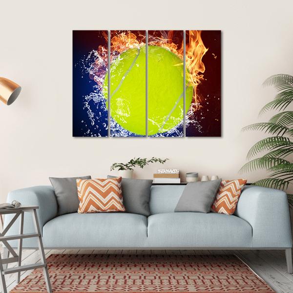 Tennis Ball In Fire Flames And Splashing Water Canvas Wall Art-4 Horizontal-Gallery Wrap-34" x 24"-Tiaracle