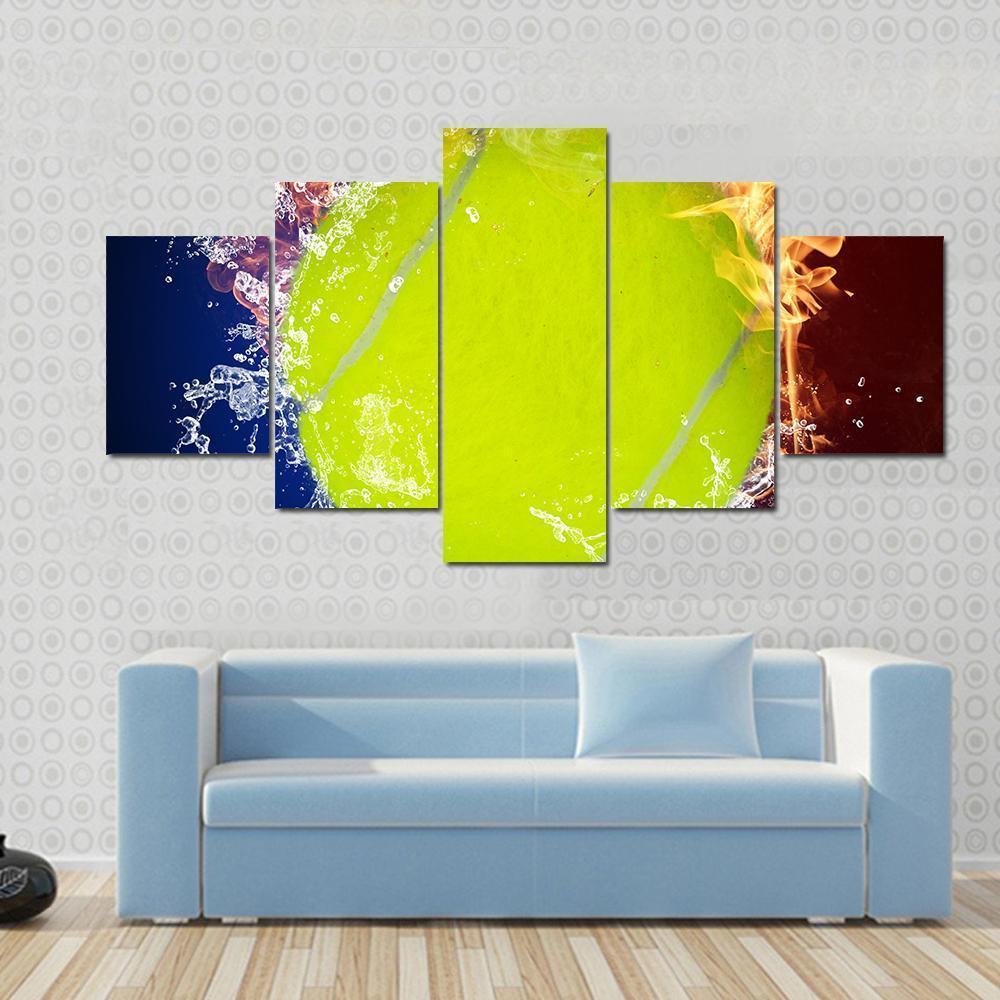 Tennis Ball In Fire Flames And Splashing Water Canvas Wall Art-3 Horizontal-Gallery Wrap-37" x 24"-Tiaracle