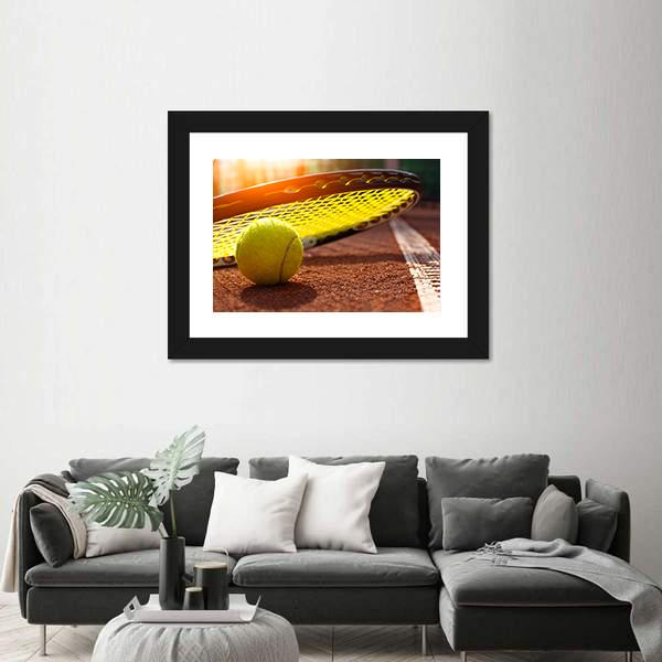 Tennis Ball On A Tennis Court Canvas Wall Art-1 Piece-Framed Print-20&quot; x 16&quot;-Tiaracle