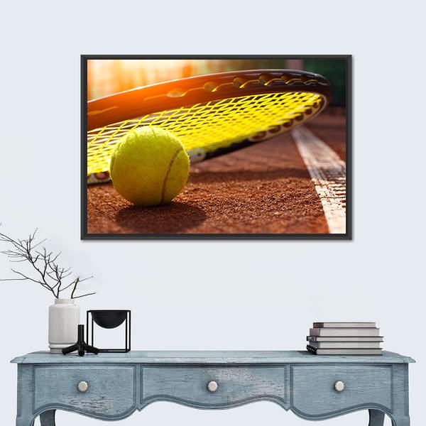 Tennis Ball On A Tennis Court Canvas Wall Art-3 Horizontal-Gallery Wrap-25&quot; x 16&quot;-Tiaracle