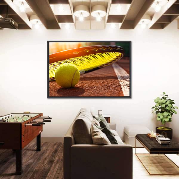 Tennis Ball On A Tennis Court Canvas Wall Art-3 Horizontal-Gallery Wrap-25&quot; x 16&quot;-Tiaracle