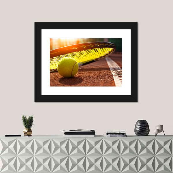 Tennis Ball On A Tennis Court Canvas Wall Art-3 Horizontal-Gallery Wrap-25&quot; x 16&quot;-Tiaracle