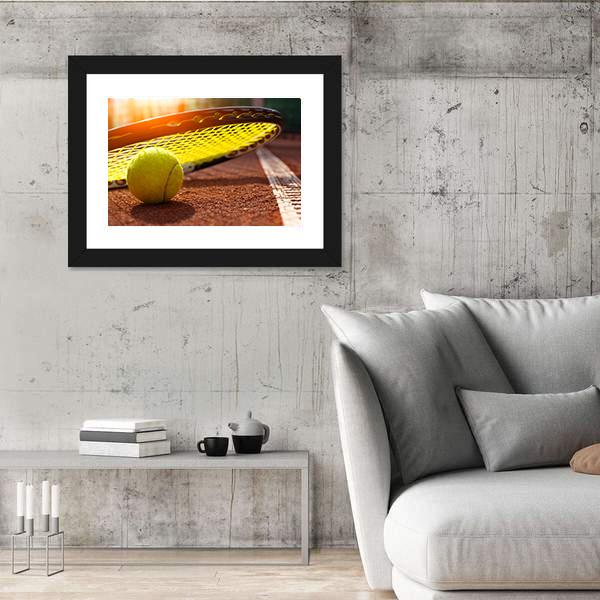 Tennis Ball On A Tennis Court Canvas Wall Art-3 Horizontal-Gallery Wrap-25&quot; x 16&quot;-Tiaracle