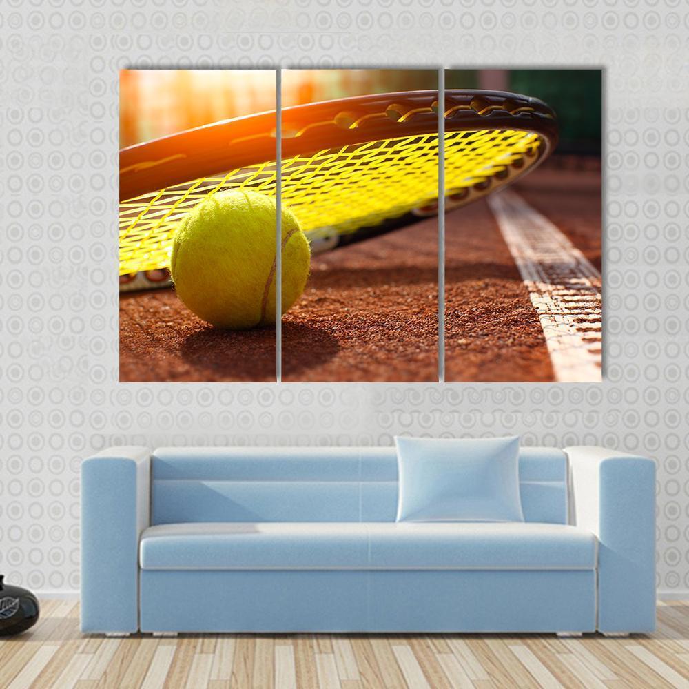 Tennis Ball On A Tennis Court Canvas Wall Art-3 Horizontal-Gallery Wrap-37&quot; x 24&quot;-Tiaracle