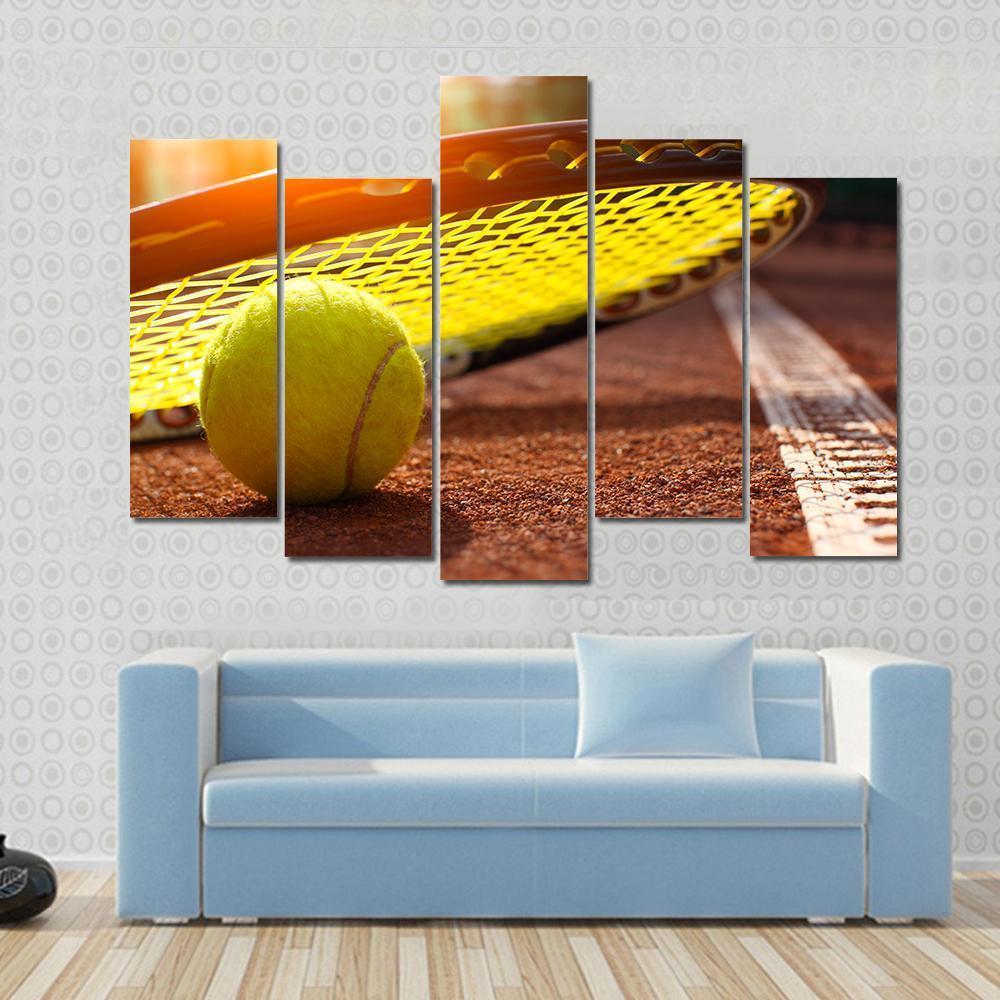Tennis Ball On A Tennis Court Canvas Wall Art-5 Pop-Gallery Wrap-47&quot; x 32&quot;-Tiaracle