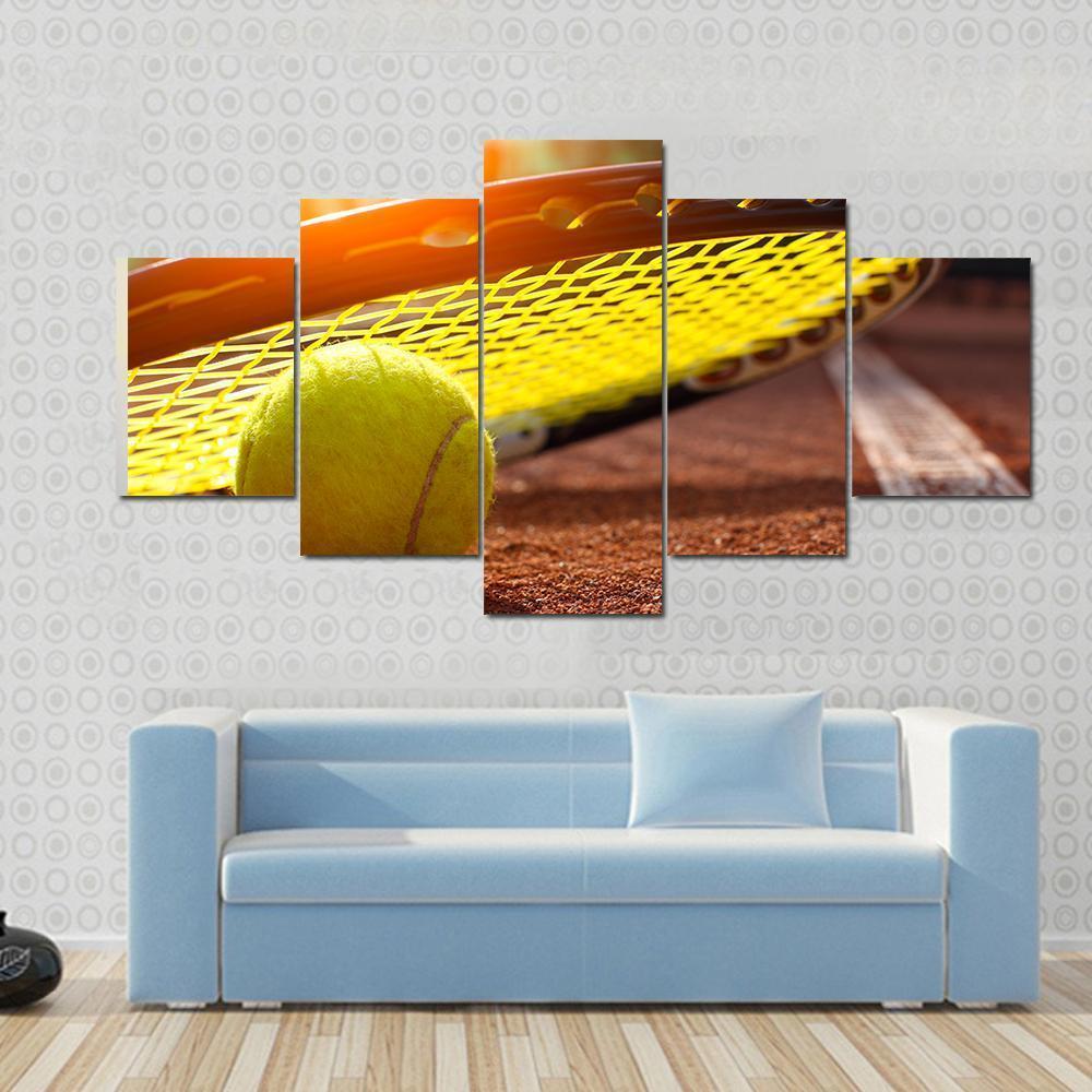 Tennis Ball On A Tennis Court Canvas Wall Art-3 Horizontal-Gallery Wrap-37" x 24"-Tiaracle