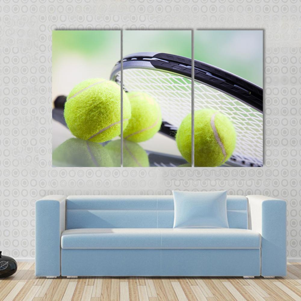 Tennis Racket &amp; Ball Canvas Wall Art-3 Horizontal-Gallery Wrap-37&quot; x 24&quot;-Tiaracle