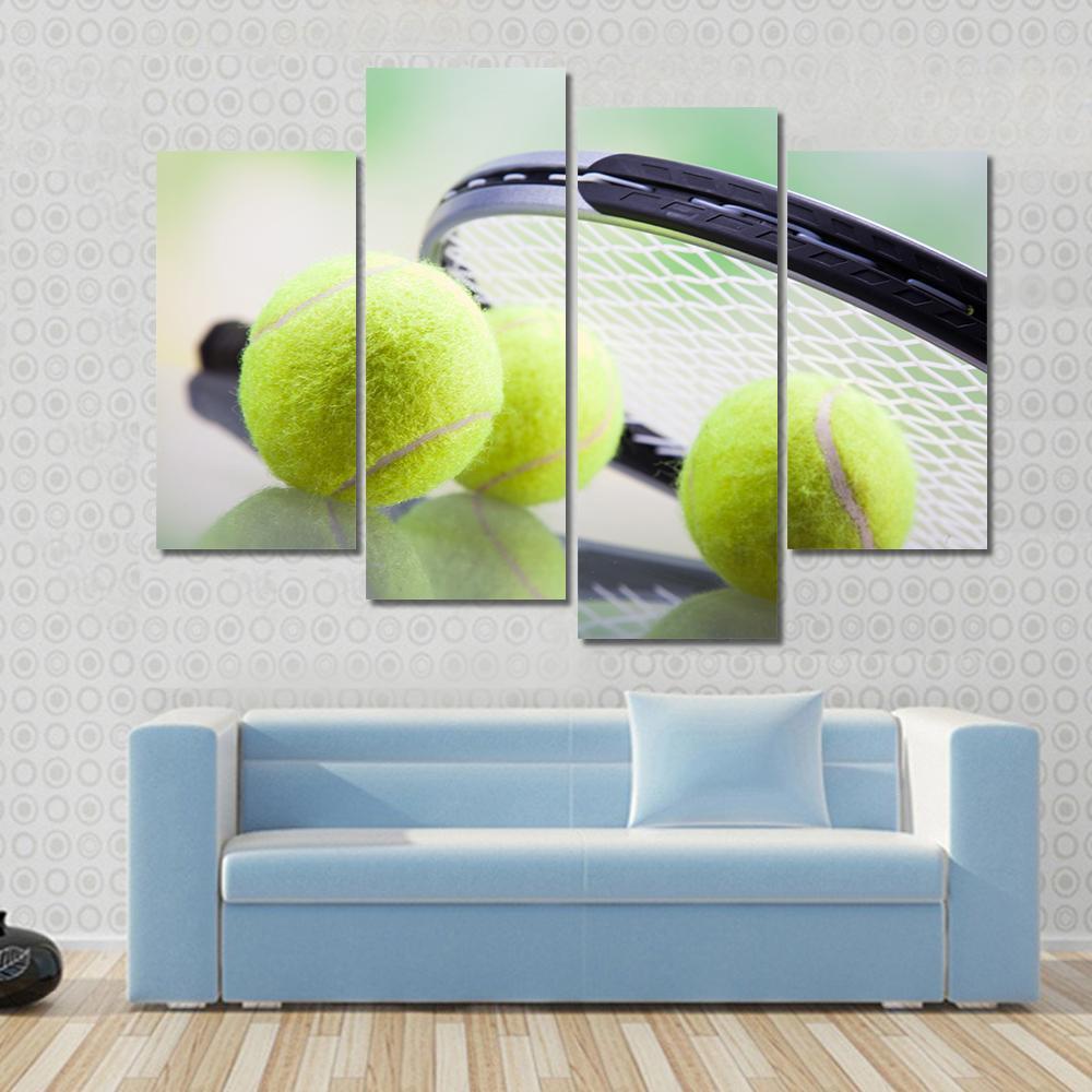 Tennis Racket &amp; Ball Canvas Wall Art-4 Pop-Gallery Wrap-50" x 32"-Tiaracle