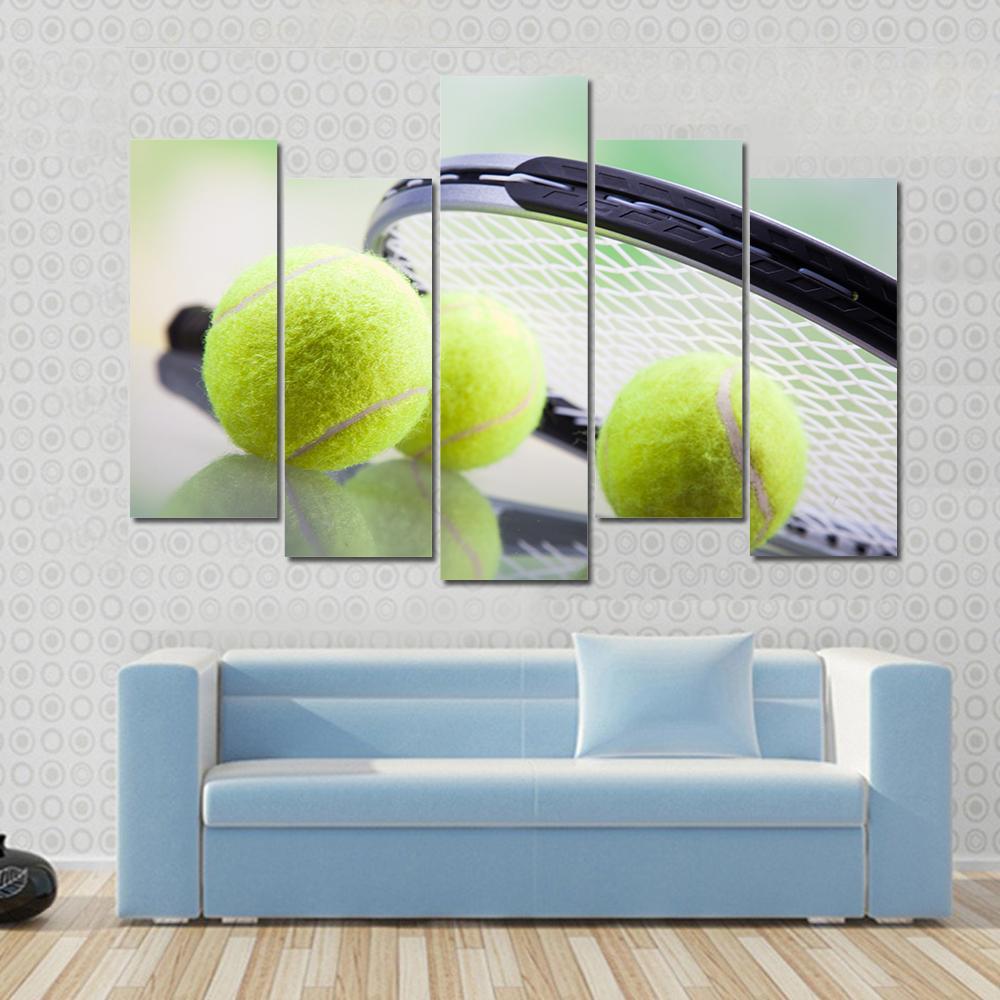 Tennis Racket &amp; Ball Canvas Wall Art-5 Pop-Gallery Wrap-47&quot; x 32&quot;-Tiaracle