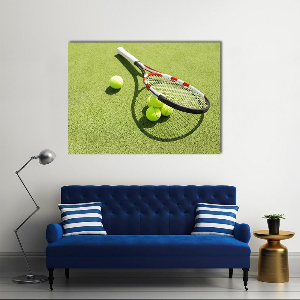 Tennis Racket And Balls Canvas Wall Art-4 Horizontal-Gallery Wrap-34" x 24"-Tiaracle
