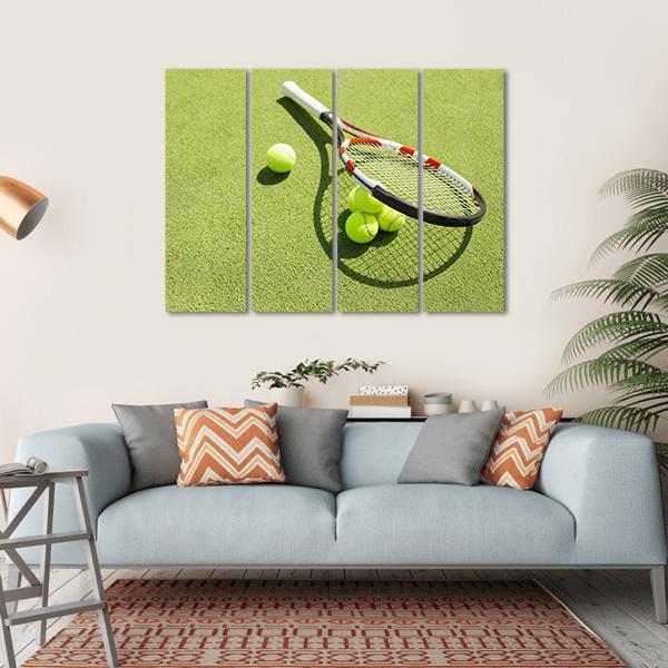 Tennis Racket And Balls Canvas Wall Art-4 Horizontal-Gallery Wrap-34" x 24"-Tiaracle
