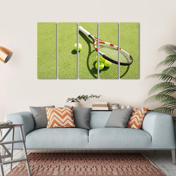 Tennis Racket And Balls Canvas Wall Art-5 Horizontal-Gallery Wrap-22&quot; x 12&quot;-Tiaracle