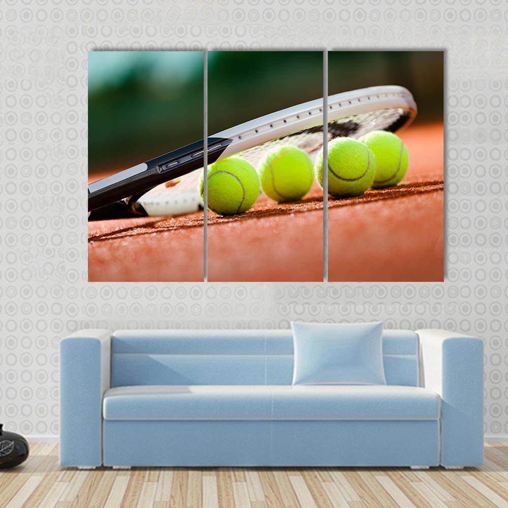 Tennis Racket &amp; Balls Canvas Wall Art-3 Horizontal-Gallery Wrap-37" x 24"-Tiaracle