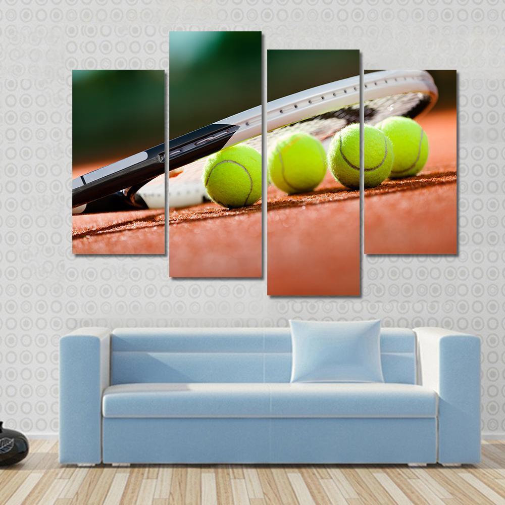 Tennis Racket &amp; Balls Canvas Wall Art-4 Pop-Gallery Wrap-50" x 32"-Tiaracle