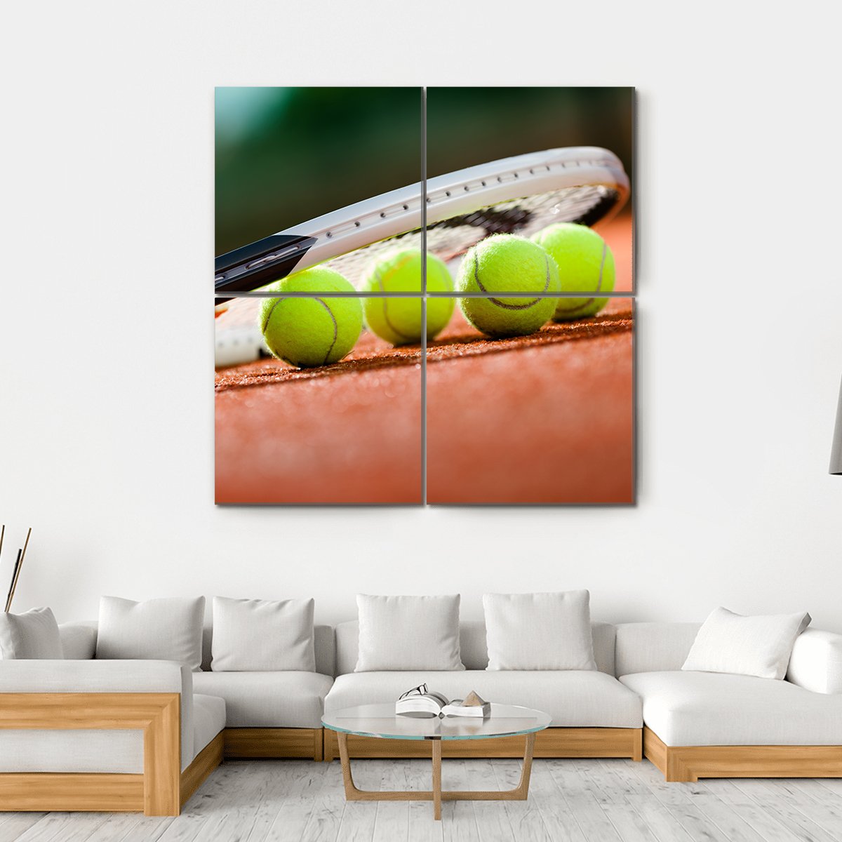 Tennis Racket & Balls Canvas Wall Art-4 Square-Gallery Wrap-17" x 17"-Tiaracle