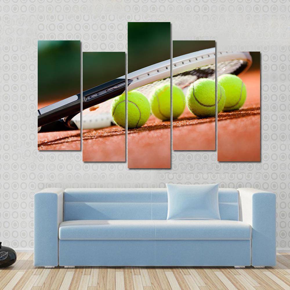 Tennis Racket &amp; Balls Canvas Wall Art-5 Pop-Gallery Wrap-47" x 32"-Tiaracle