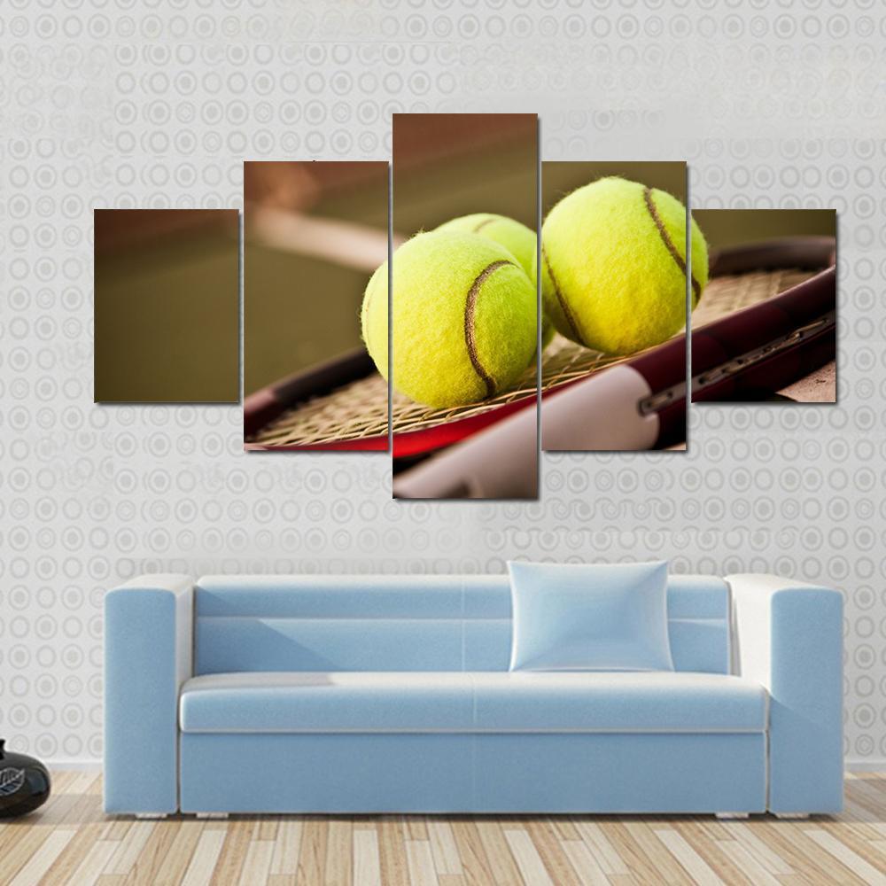 Tennis Balls On Racket Canvas Wall Art-3 Horizontal-Gallery Wrap-37" x 24"-Tiaracle