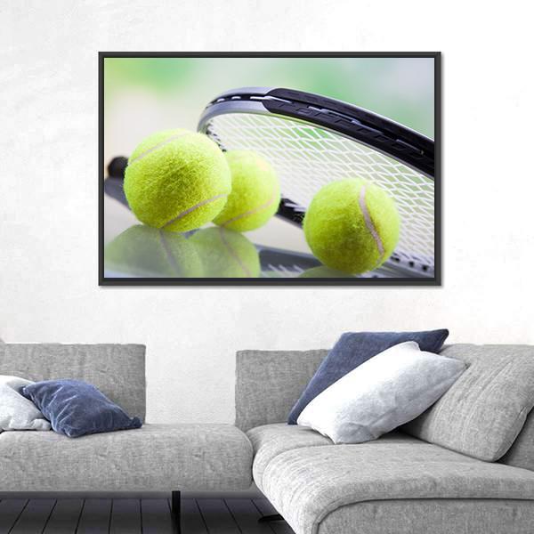 Tennis Racket &amp; Ball Canvas Wall Art-1 Piece-Floating Frame-24&quot; x 16&quot;-Tiaracle