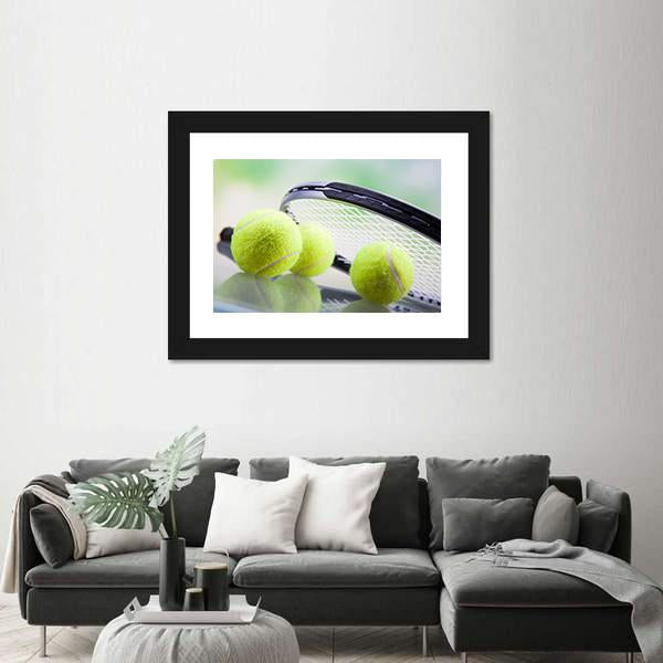 Tennis Racket &amp; Ball Canvas Wall Art-1 Piece-Framed Print-20&quot; x 16&quot;-Tiaracle