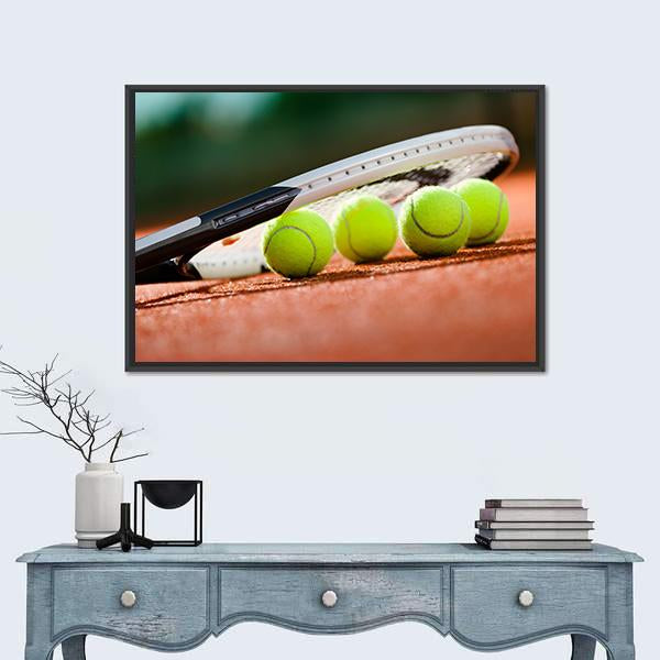 Tennis Racket & Balls Canvas Wall Art-5 Horizontal-Gallery Wrap-22" x 12"-Tiaracle