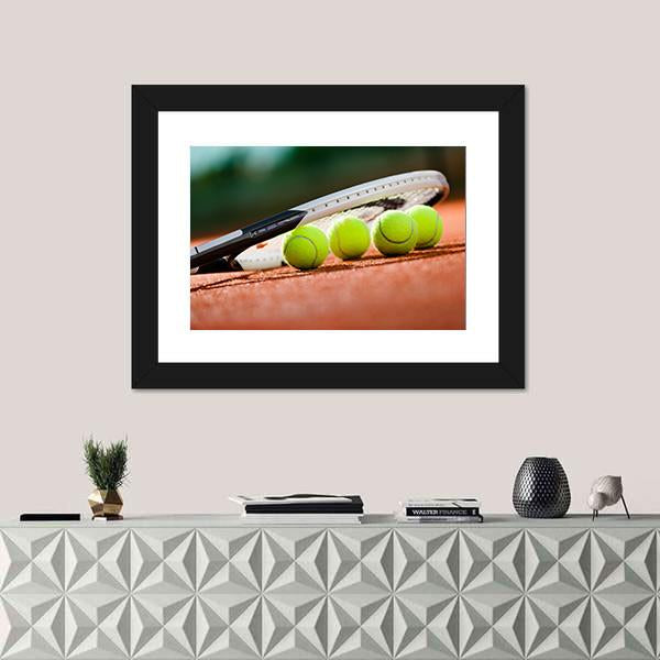 Tennis Racket &amp; Balls Canvas Wall Art-3 Horizontal-Gallery Wrap-25" x 16"-Tiaracle