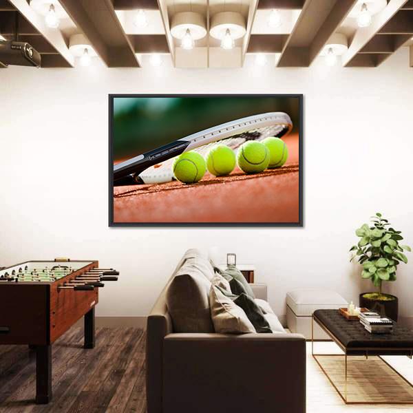 Tennis Racket &amp; Balls Canvas Wall Art-5 Horizontal-Gallery Wrap-22&quot; x 12&quot;-Tiaracle