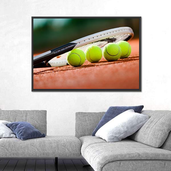 Tennis Racket &amp; Balls Canvas Wall Art-1 Piece-Floating Frame-24&quot; x 16&quot;-Tiaracle