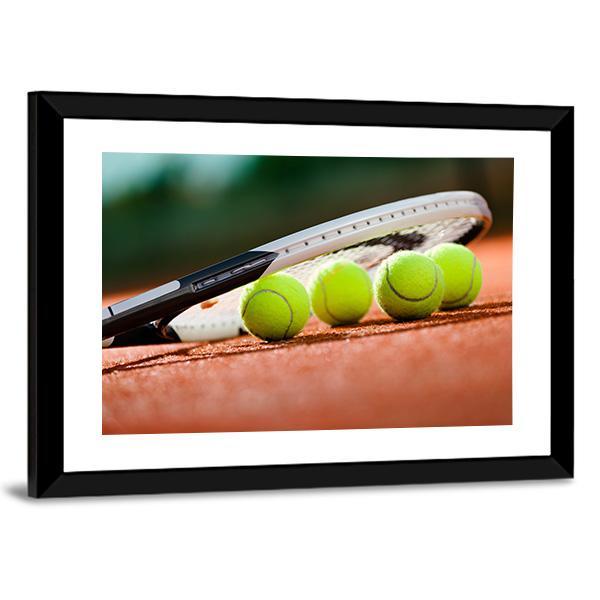 Tennis Racket &amp; Balls Canvas Wall Art-5 Horizontal-Gallery Wrap-22&quot; x 12&quot;-Tiaracle