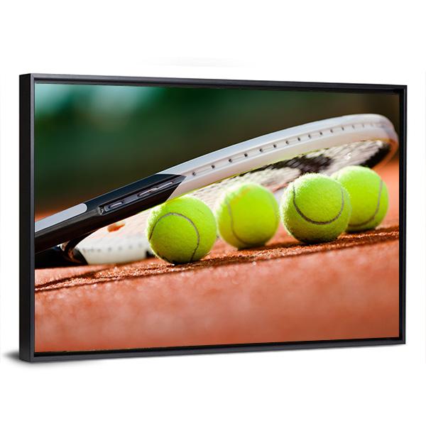 Tennis Racket &amp; Balls Canvas Wall Art-5 Horizontal-Gallery Wrap-22&quot; x 12&quot;-Tiaracle